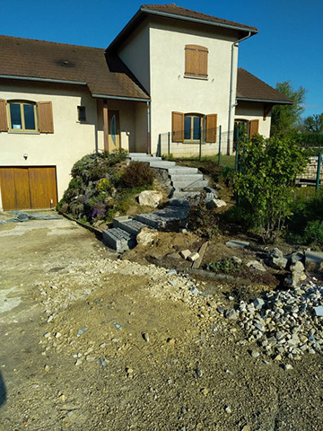 5 - Escalier, pavage bordure en granit - Les Jardins du Buis, paysagiste Avant-Pays, Savoie, Isère, Ain